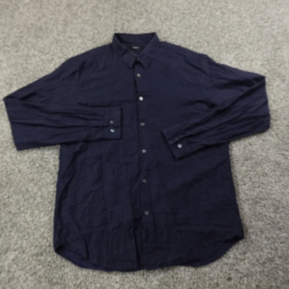 Theory Shirt Mens L Blue Irving Linen Long Sleeve Button Up Lightweight Chambray